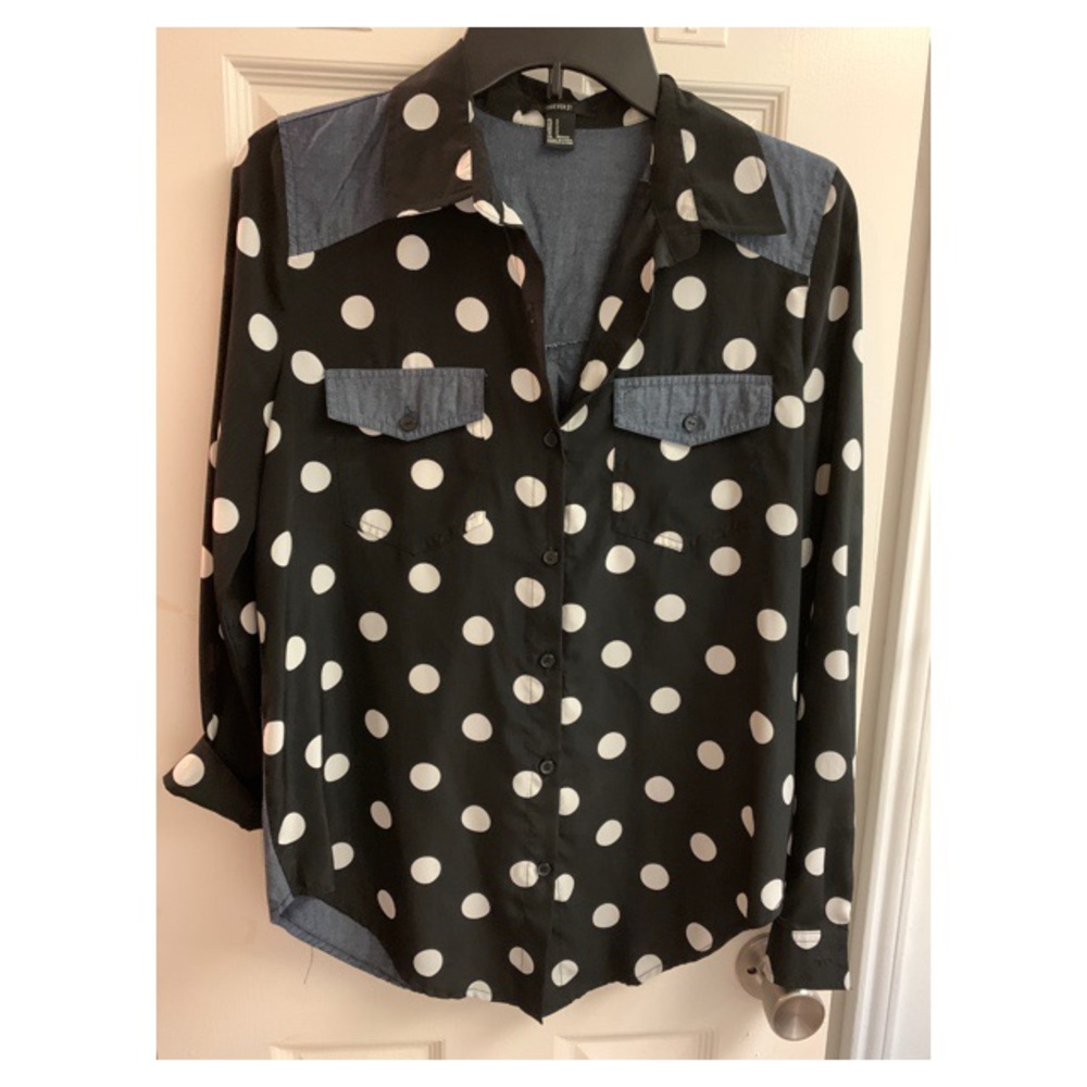 1/2 Polka dot/ 1/2 chambray Forever 21 button down